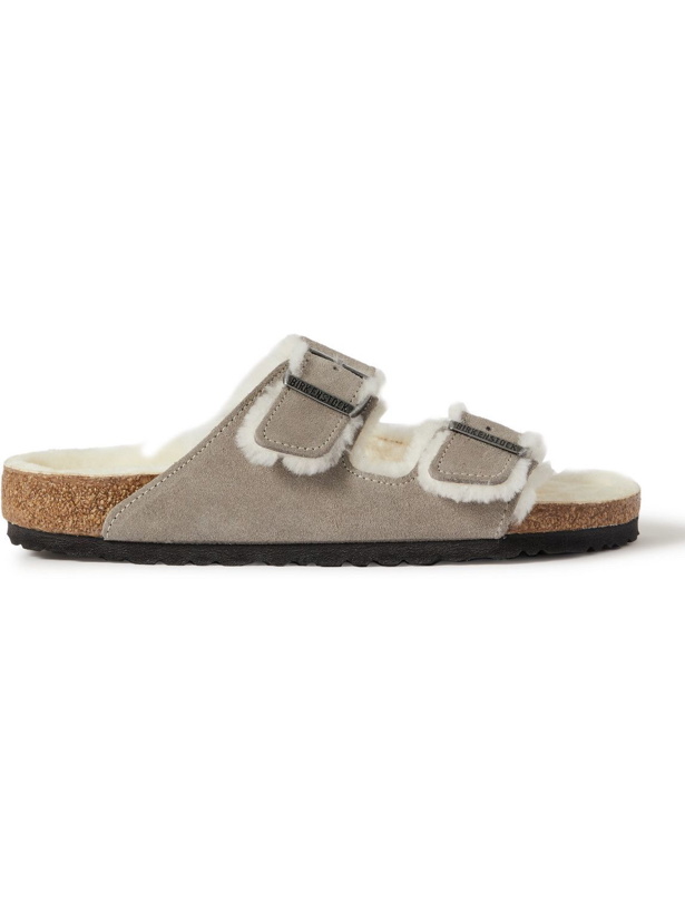 Photo: Birkenstock - Arizona Shearling-Lined Suede Sandals - Gray