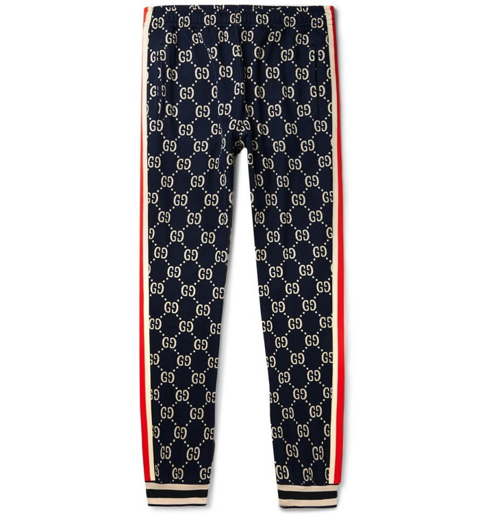 Photo: Gucci - Striped Logo-Intarsia Cotton Track Pants - Navy