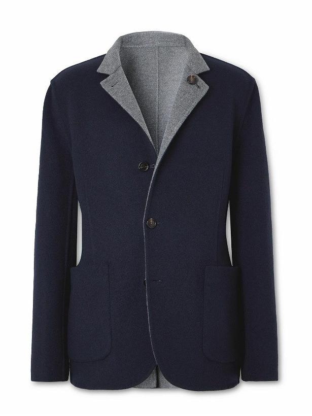 Photo: Brunello Cucinelli - Nehru-Collar Reversible Wool Blazer - Blue