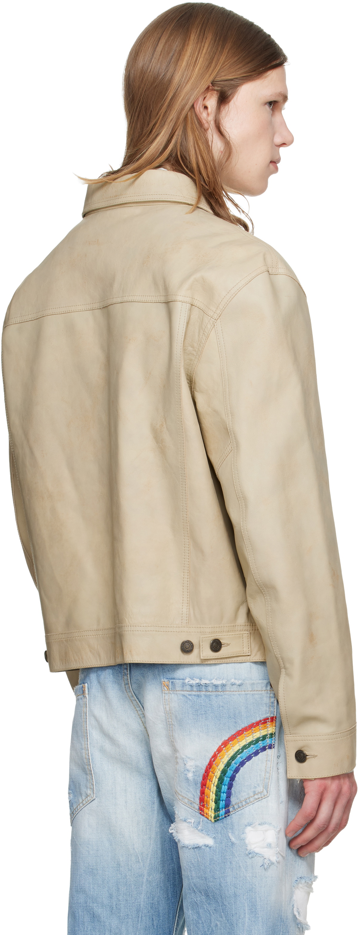 Dsquared2 Beige Leather Jean Jacket