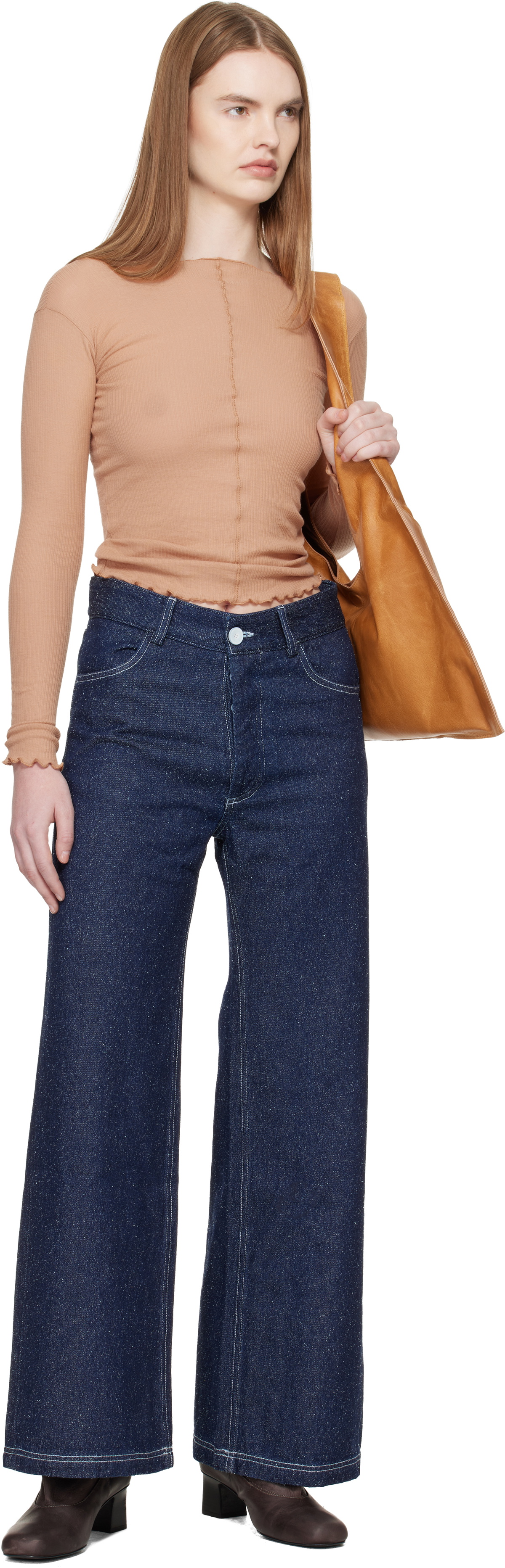 Baserange Navy Tajo Wide Jeans
