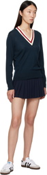 Sporty & Rich Navy 'SRC' Minimalist V-Neck Sweater