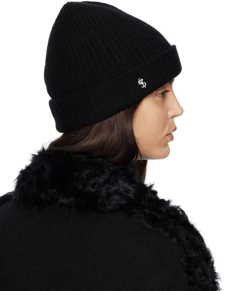 Yves Salomon Black Ribbed Beanie
