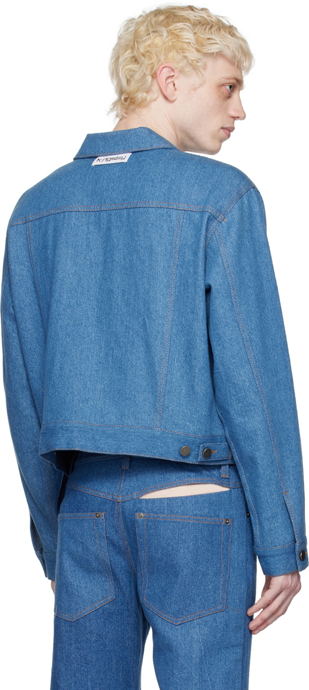 K.NGSLEY SSENSE Exclusive Blue Cropped Trucker Denim Jacket