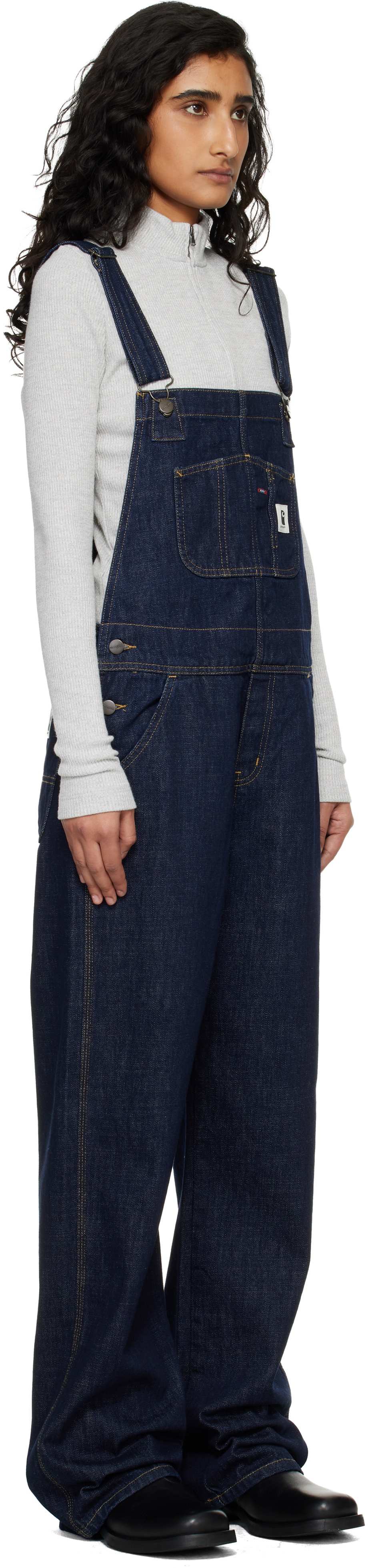 Carhartt Work In Progress Navy Bib Straight Denim Overalls