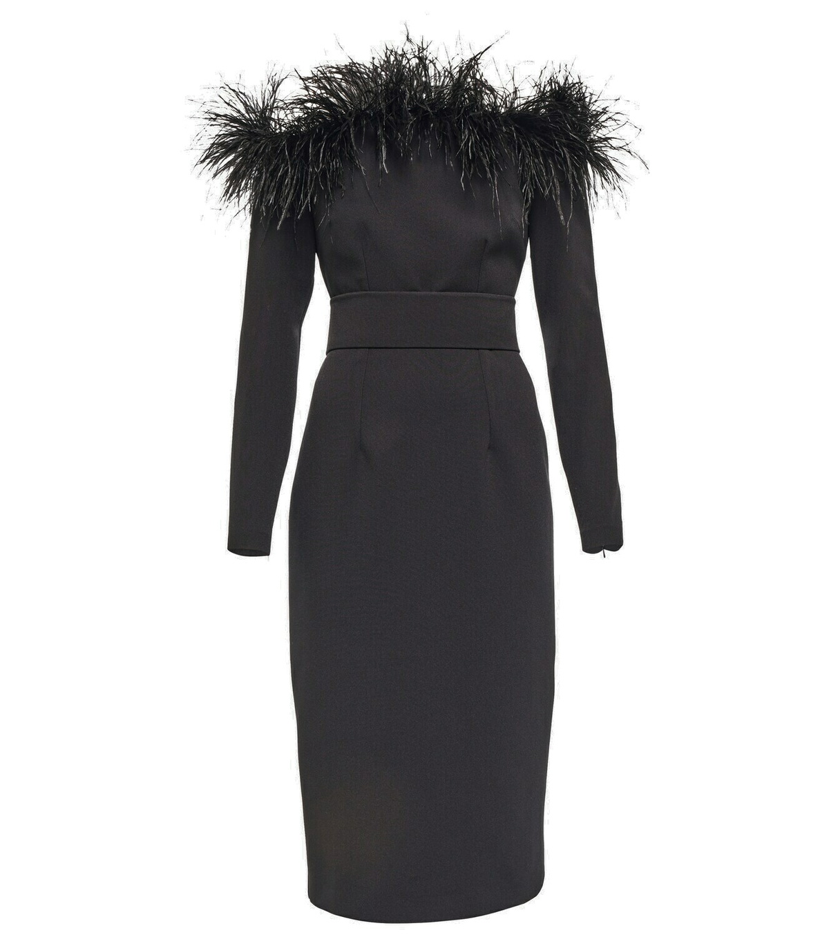 Oralie Black Feather-Trimmed Midi Dress – Maison Safiyaa USA