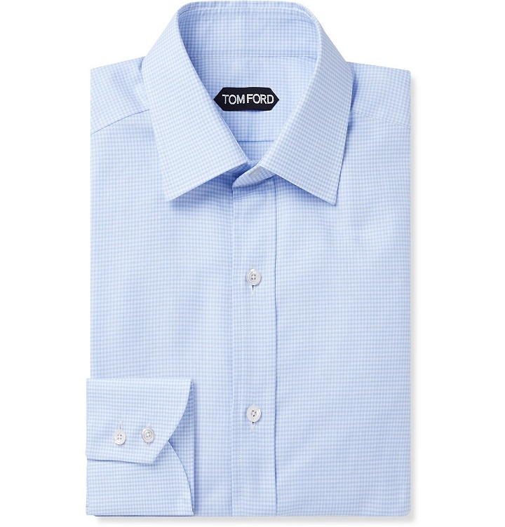 Photo: TOM FORD - Slim-Fit Micro-Checked Cotton Shirt - Blue