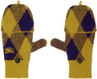 Burberry Yellow & Purple Argyle Wool Mittens