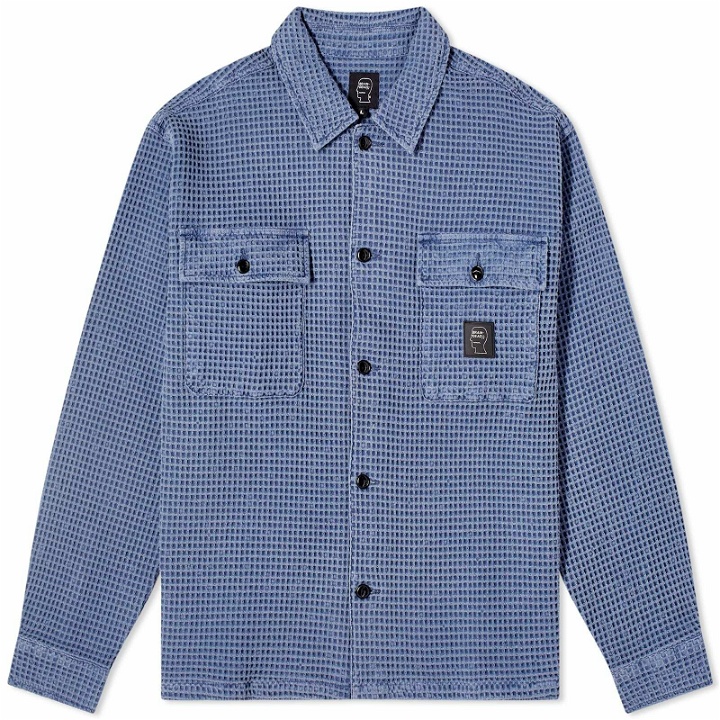Photo: Brain Dead Men's Waffle Snap Front Overshirt in Blueberry