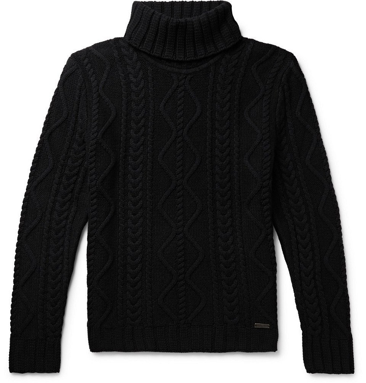 Photo: Belstaff - Slim-Fit Cable-Knit Rollneck Sweater - Black