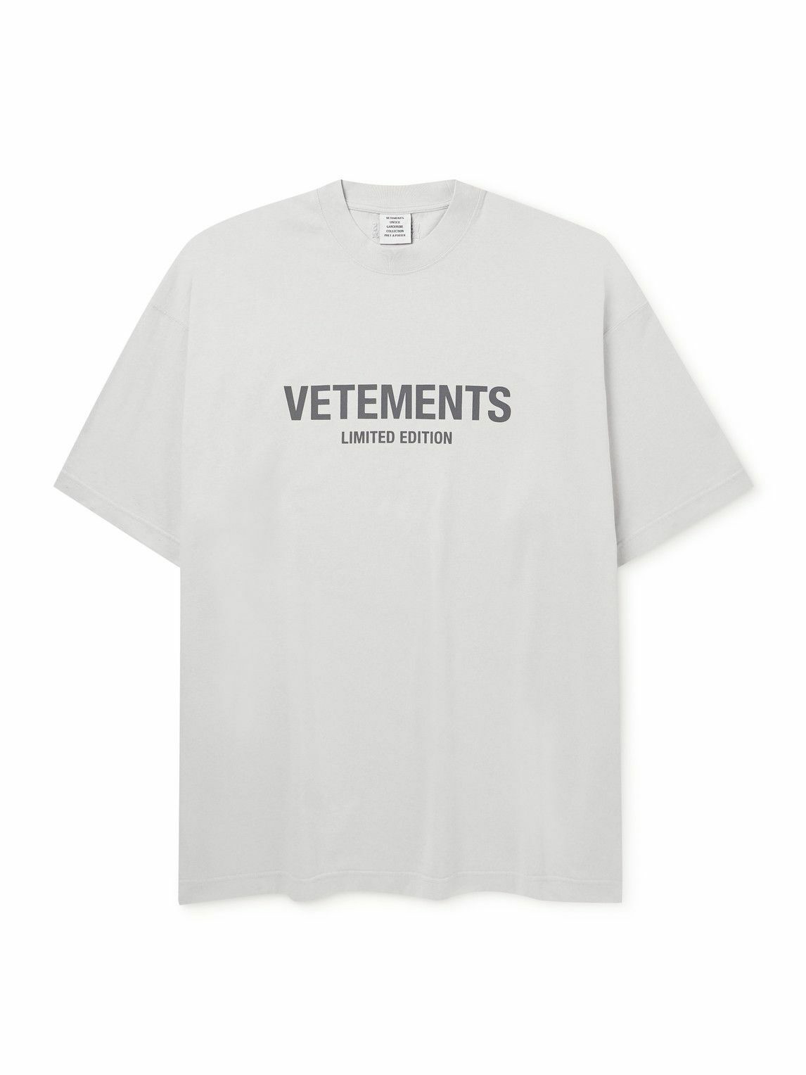 VETEMENTS - Oversized Logo-Print Cotton-Jersey T-Shirt - Gray Vetements