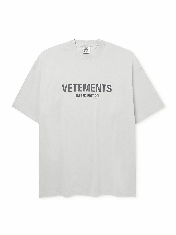 Photo: VETEMENTS - Oversized Logo-Print Cotton-Jersey T-Shirt - Gray