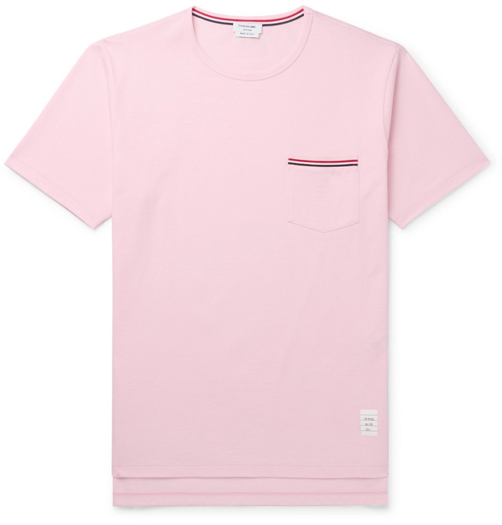 Photo: THOM BROWNE - Slim-Fit Grosgrain-Trimmed Cotton-Jersey T-Shirt - Pink