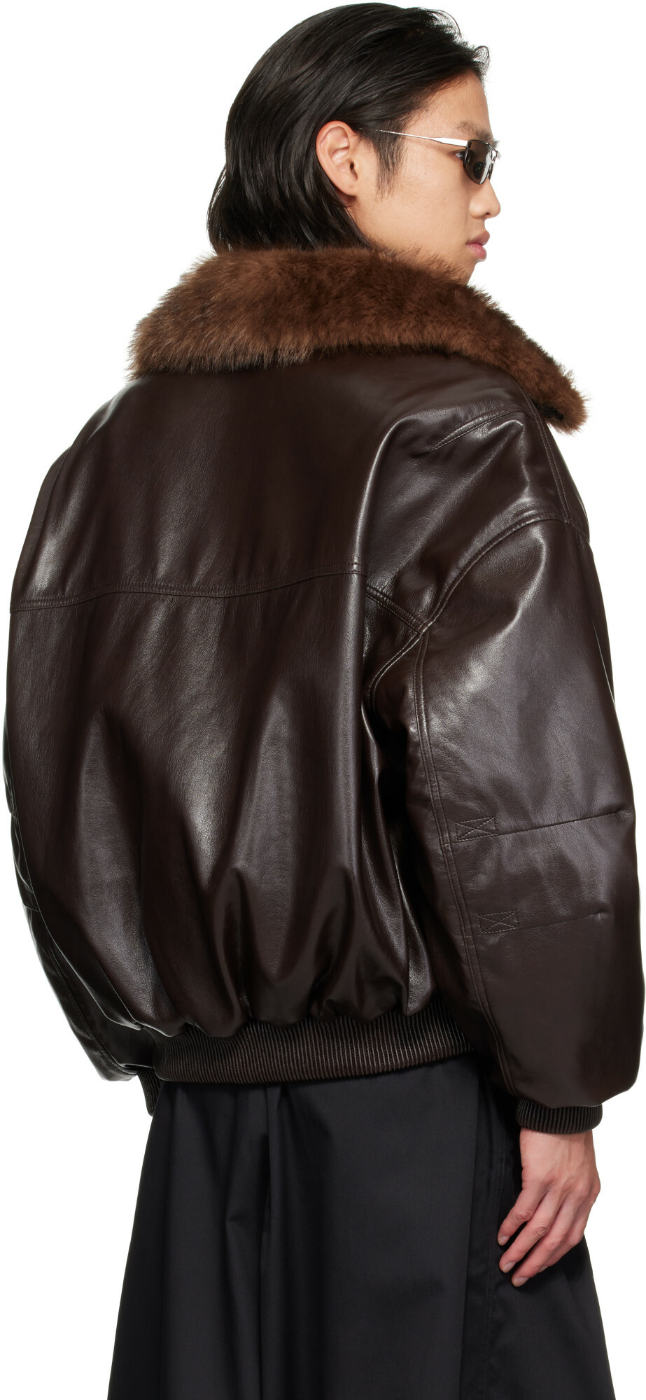 LU'U DAN Brown Faux-Leather Cargo Flight Jacket