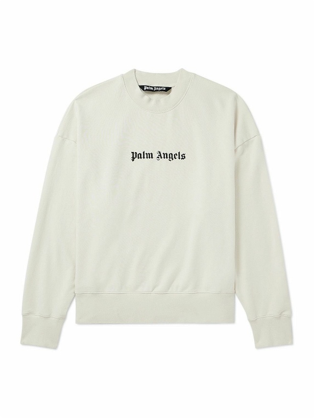 Photo: Palm Angels - Logo-Print Cotton-Jersey Sweatshirt - Neutrals