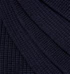 Officine Générale - Fringed Ribbed Merino Wool Scarf - Blue