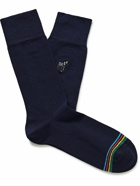 Paul Smith - Striped Embroidered Cotton-Blend Socks