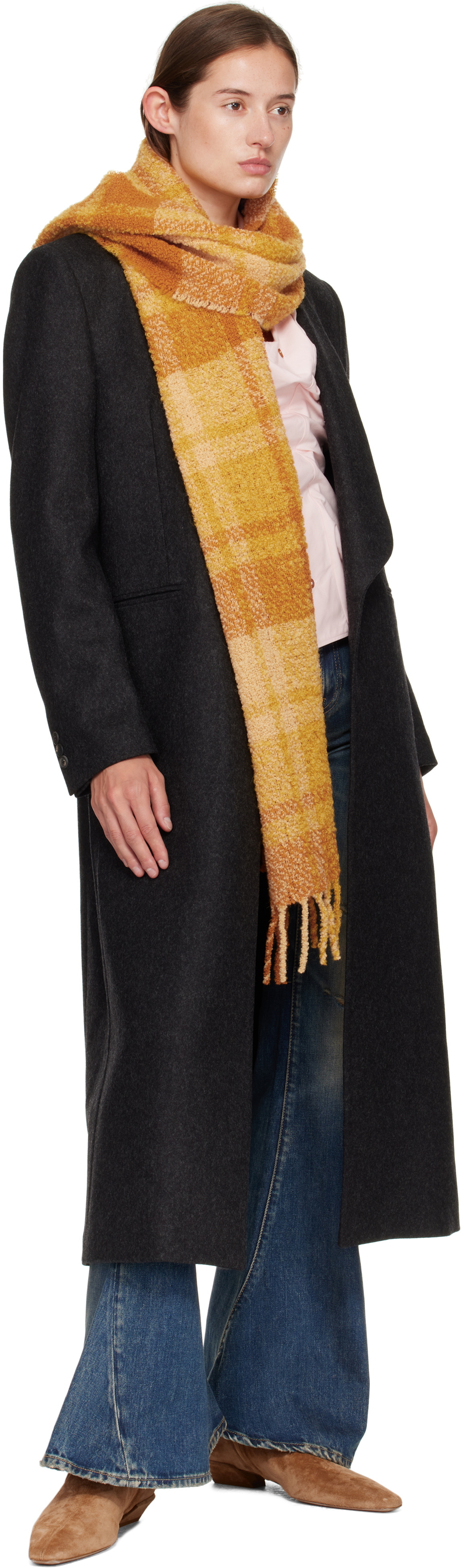 Ruslan Baginskiy Yellow Check Print Scarf