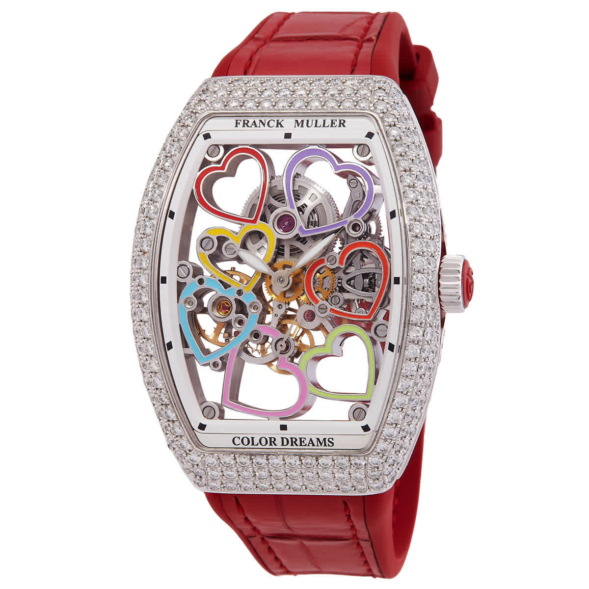 Franck Muller Vanguard Heart Skeleton Hand Wind Diamond Ladies Watch V 35 S6 SQT HEART D COL DR AC RG AC