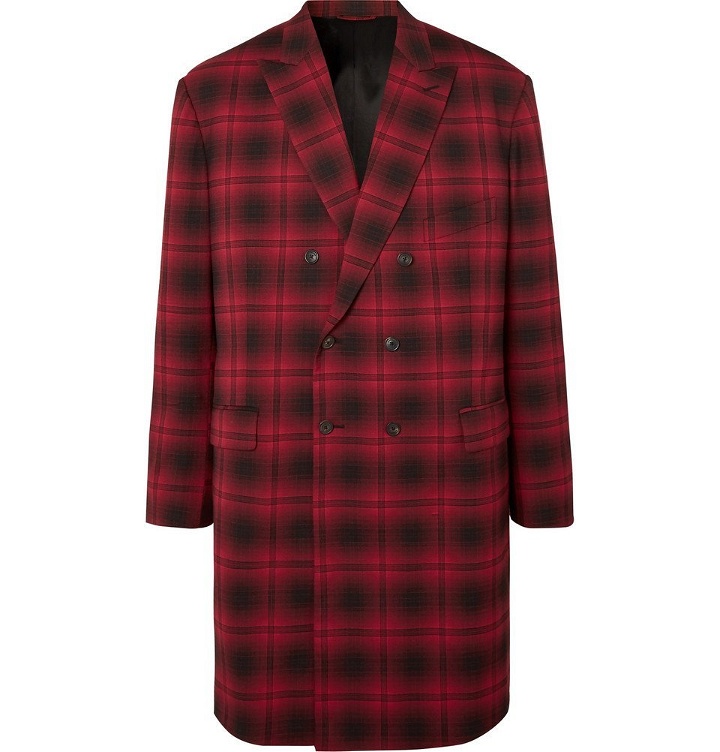 Photo: Balenciaga - Oversized Double-Breasted Checked Woven Coat - Men - Red