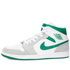 Air Jordan Men's 1 Mid SE 'Metallic Pack' Sneakers in White/Green/Smoke Grey