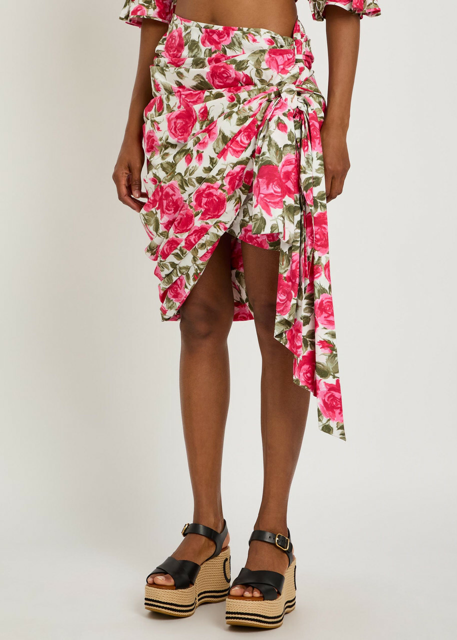 Chloe Floral-print Cotton-poplin Knee-length Wrap Skirt Pink
