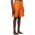 Versace Underwear Orange Greca Border Long Swim Shorts