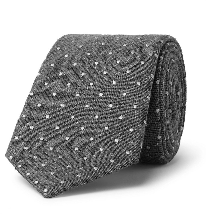 Photo: Canali - 8cm Polka-Dot Silk and Virgin Wool-Blend Tie - Gray