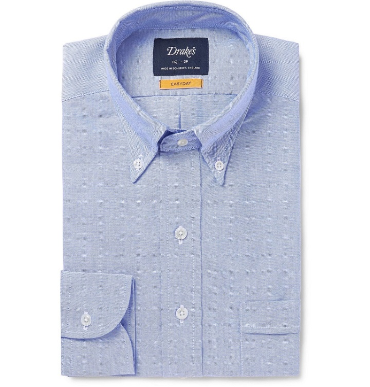 Photo: Drake's - White Button-Down Collar Cotton Oxford Shirt - Blue
