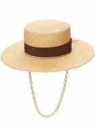 RUSLAN BAGINSKIY Canotier Chain Strap Straw Boater Hat