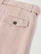 Oliver Spencer - Southwell Tapered Belted Herringbone Linen Trousers - Pink