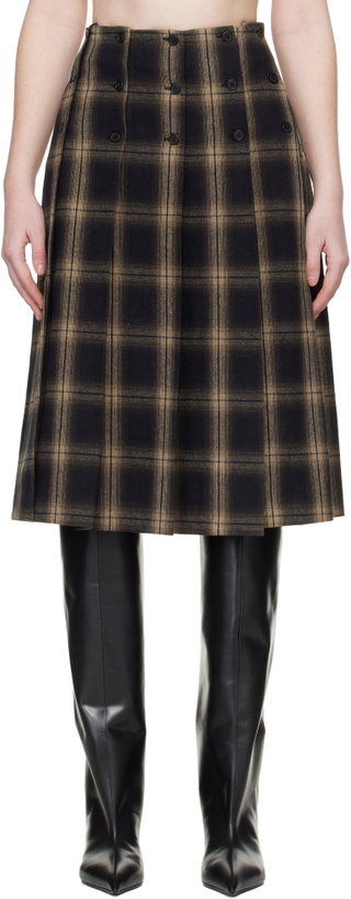Photo: The Attico Brown Brushed Check Midi Skirt