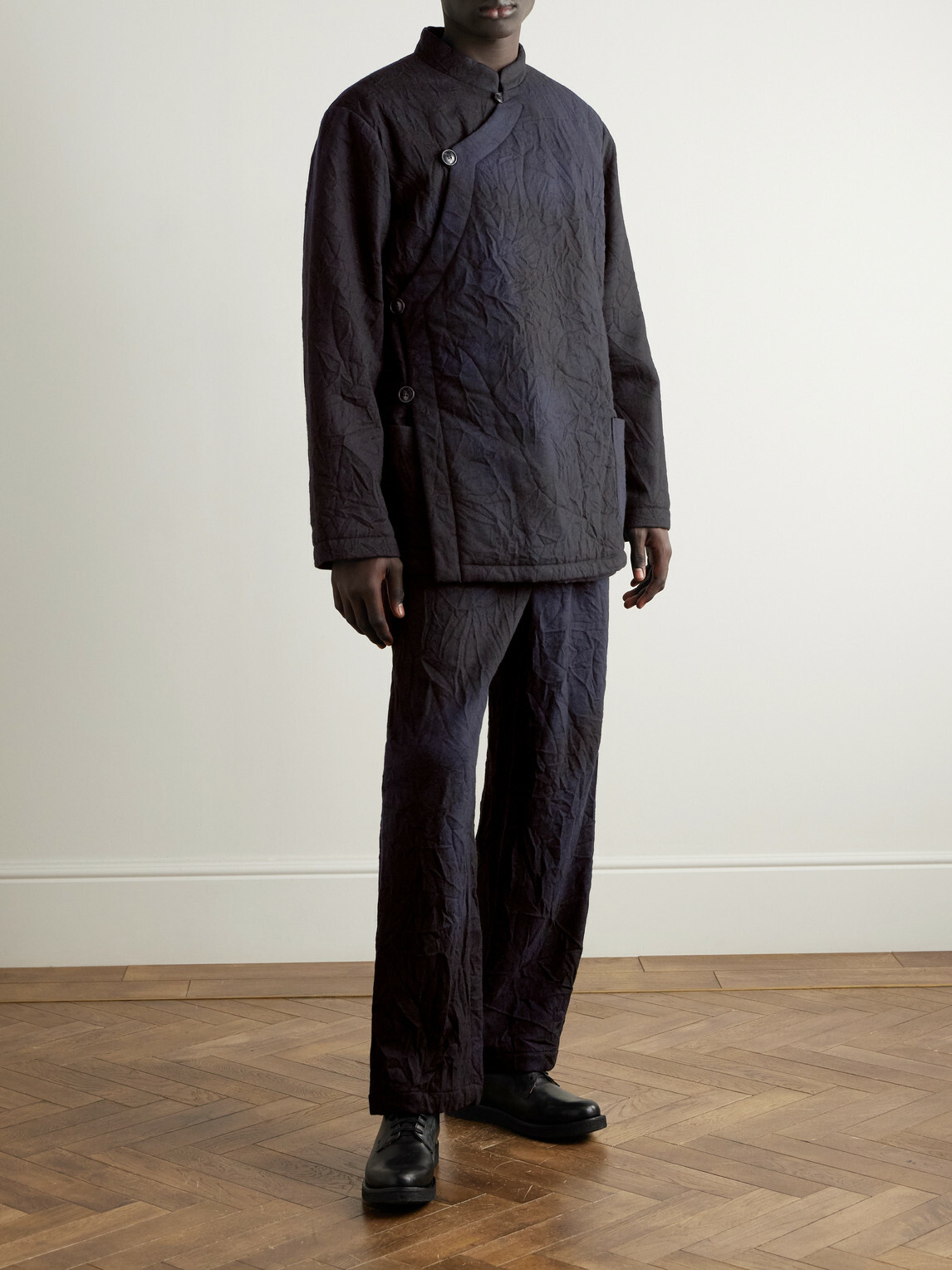 Blue Blue Japan - Padded Crinkled Wool-Blend Jacket - Blue