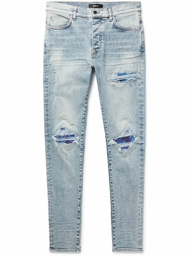 Photo: AMIRI - MX1 Skinny-Fit Tie-Dyed Drill-Trimmed Distressed Jeans - Blue