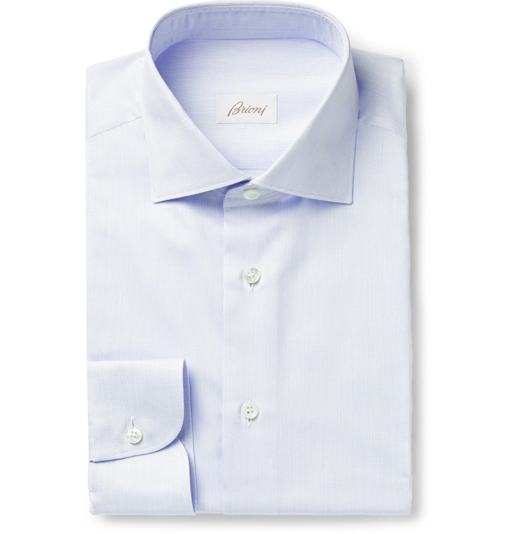 Photo: Brioni - Cutaway-Collar Pinstriped Cotton-Poplin Shirt - Blue