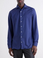 De Petrillo - Cutaway-Collar Brushed Cotton-Twill Shirt - Blue