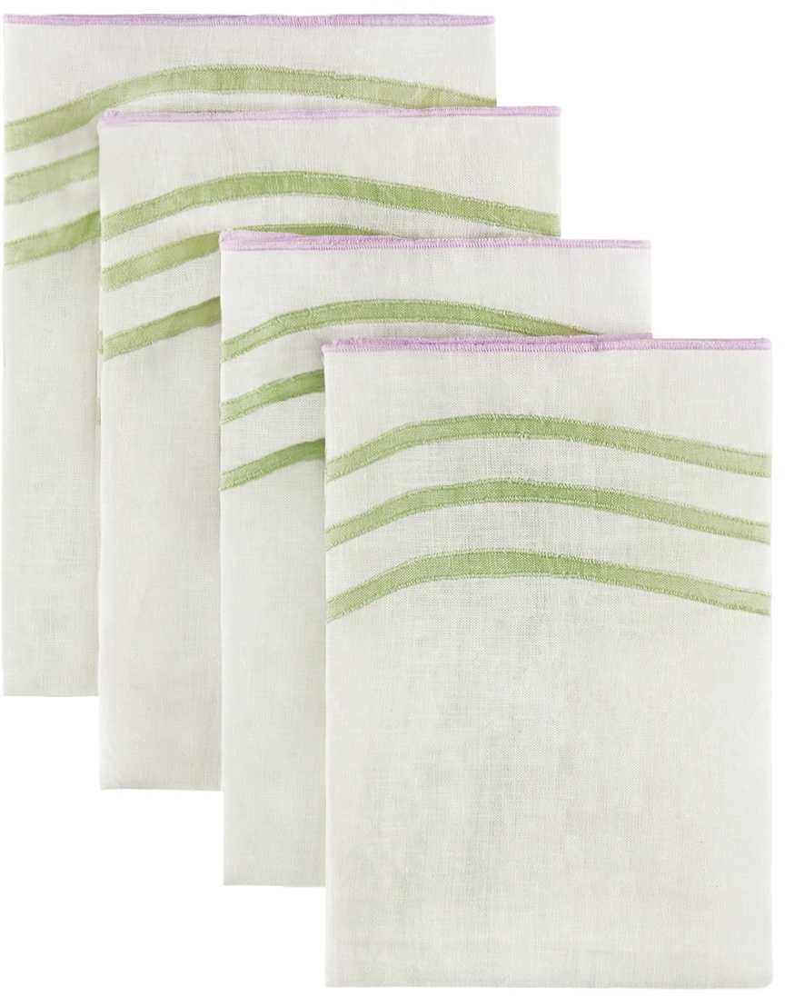 Misette Green Grid Embroidered Linen Napkin Set