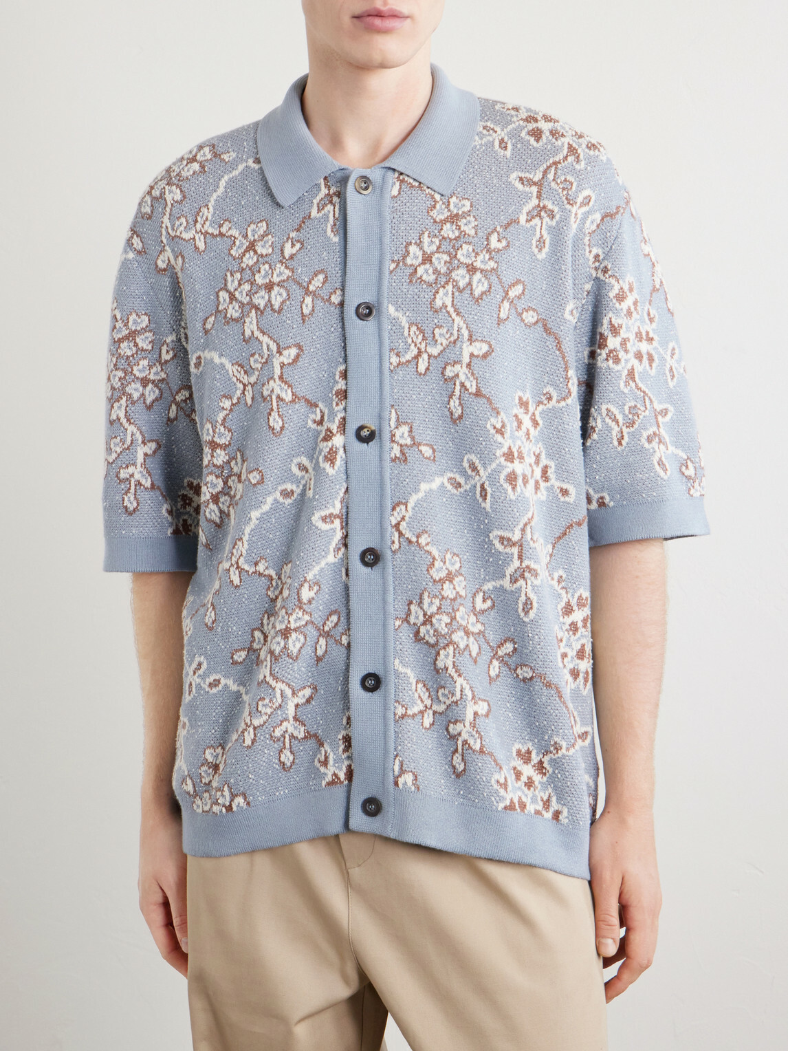 Corridor - Trellis Knitted Organic Cotton Shirt - Blue