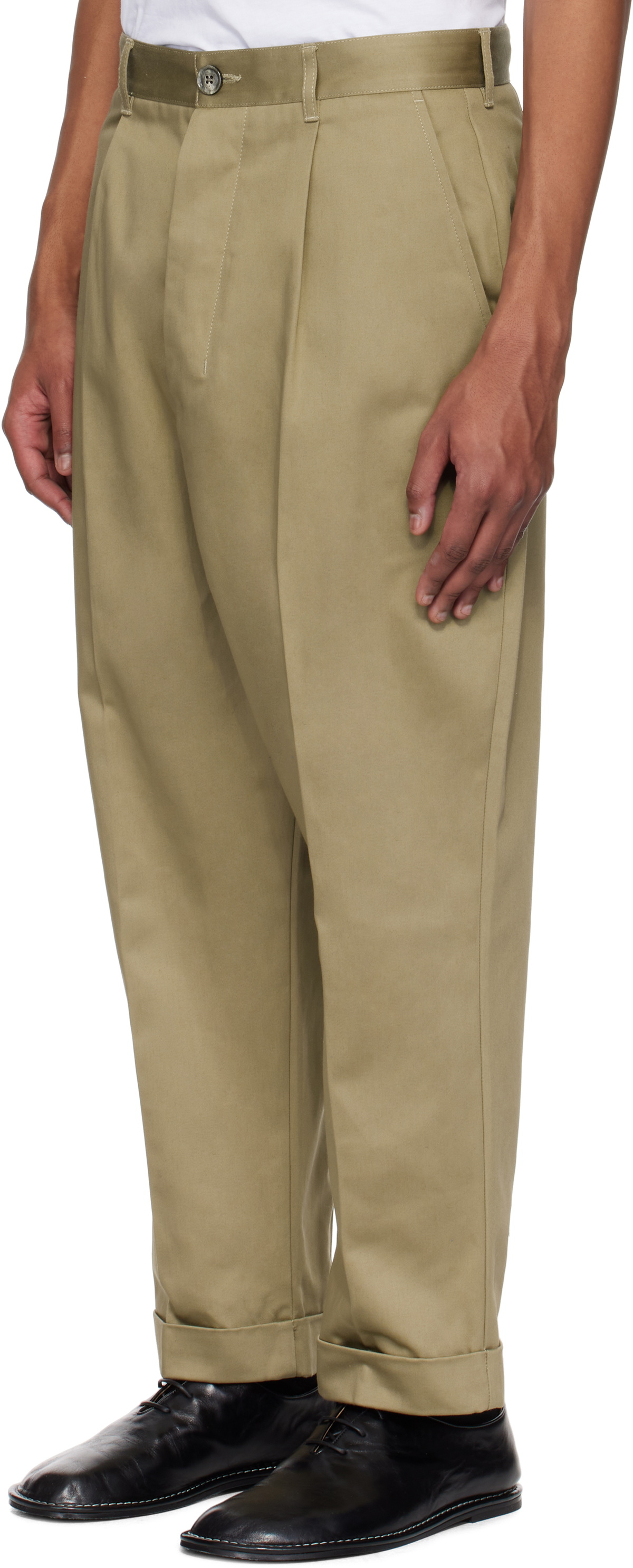 AMI Paris Khaki Cotton Carrot Oversized Trousers