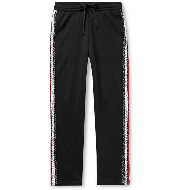Photo: Burberry - Slim-Fit Logo-Print Striped Loopback Cotton-Jersey Sweatpants - Black