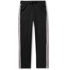 Burberry - Slim-Fit Logo-Print Striped Loopback Cotton-Jersey Sweatpants - Black