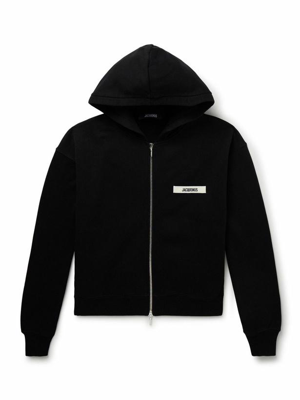 Photo: Jacquemus - Logo-Embroidered Cotton-Jersey Zip-Up Hoodie - Black