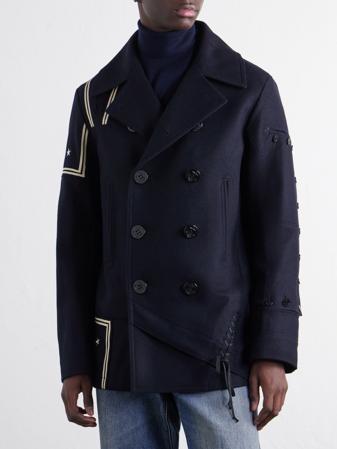 Junya Watanabe - Double-Breasted Appliquéd Wool-Blend Felt Coat - Blue
