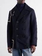 Junya Watanabe - Double-Breasted Appliquéd Wool-Blend Felt Coat - Blue