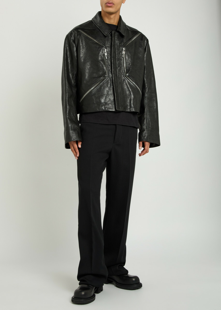 Rick Owens Heizer Grained Leather Jacket Black