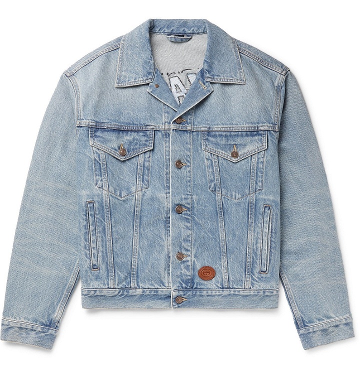 Photo: GUCCI - Disney Leather-Trimmed Embroidered Organic Denim Jacket - Blue