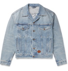 GUCCI - Disney Leather-Trimmed Embroidered Organic Denim Jacket - Blue