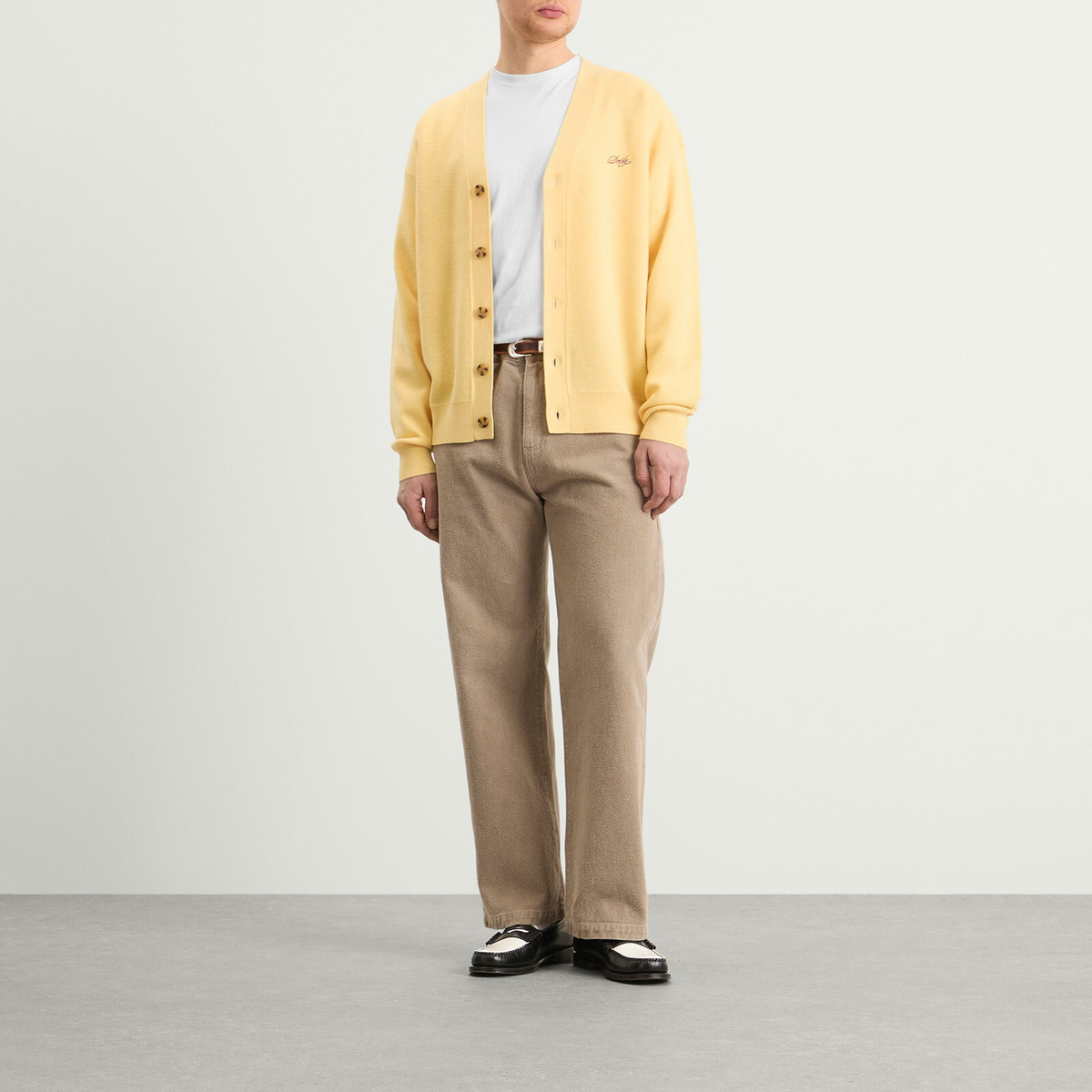Drôle de Monsieur Men's Logo Cardigan in Light Yellow