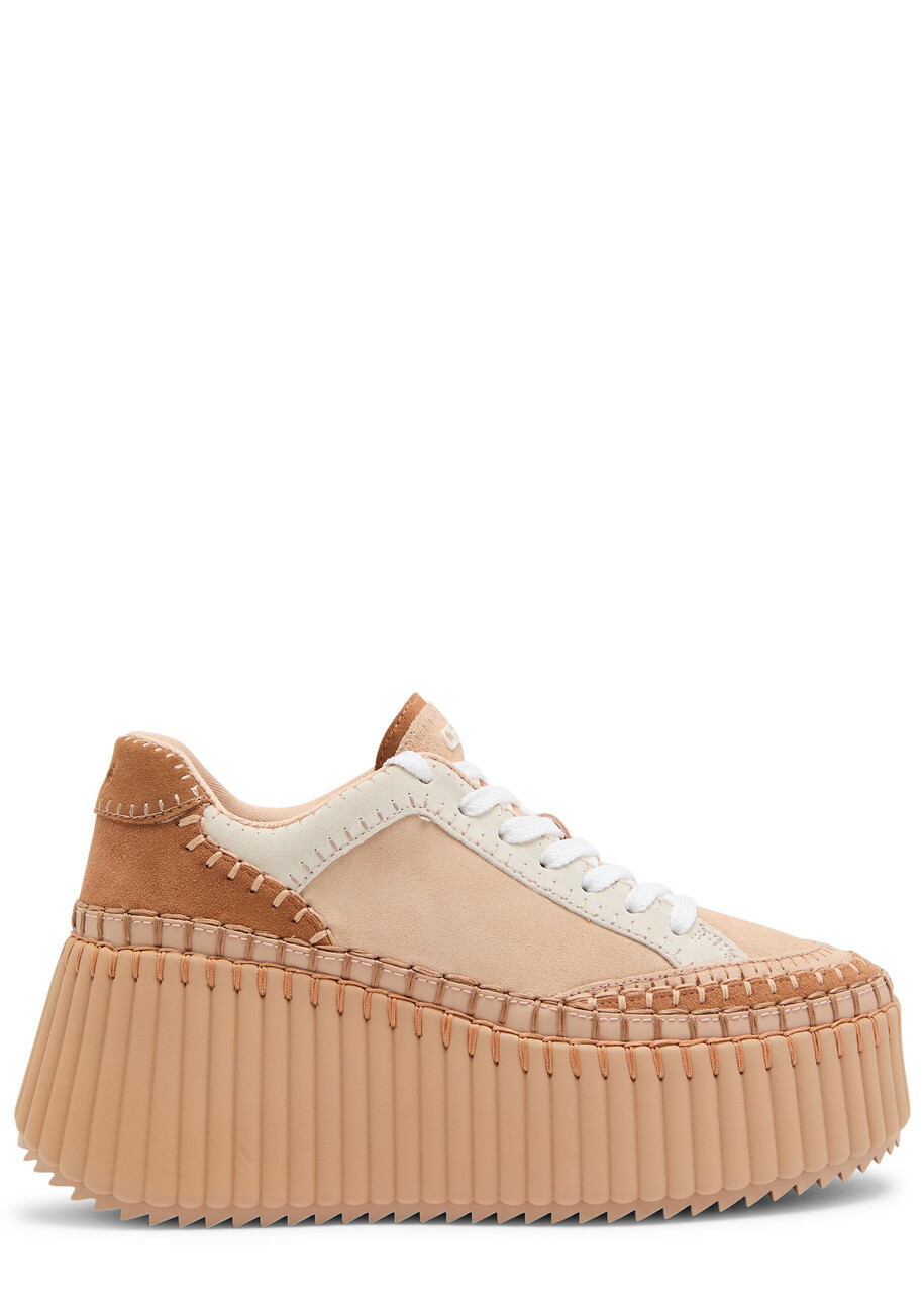 Chloe Nama Panelled Suede Flatform Sneakers Brown