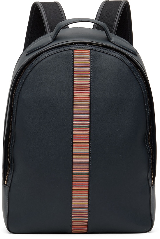 Photo: Paul Smith Navy Leather Signature Stripe Backpack